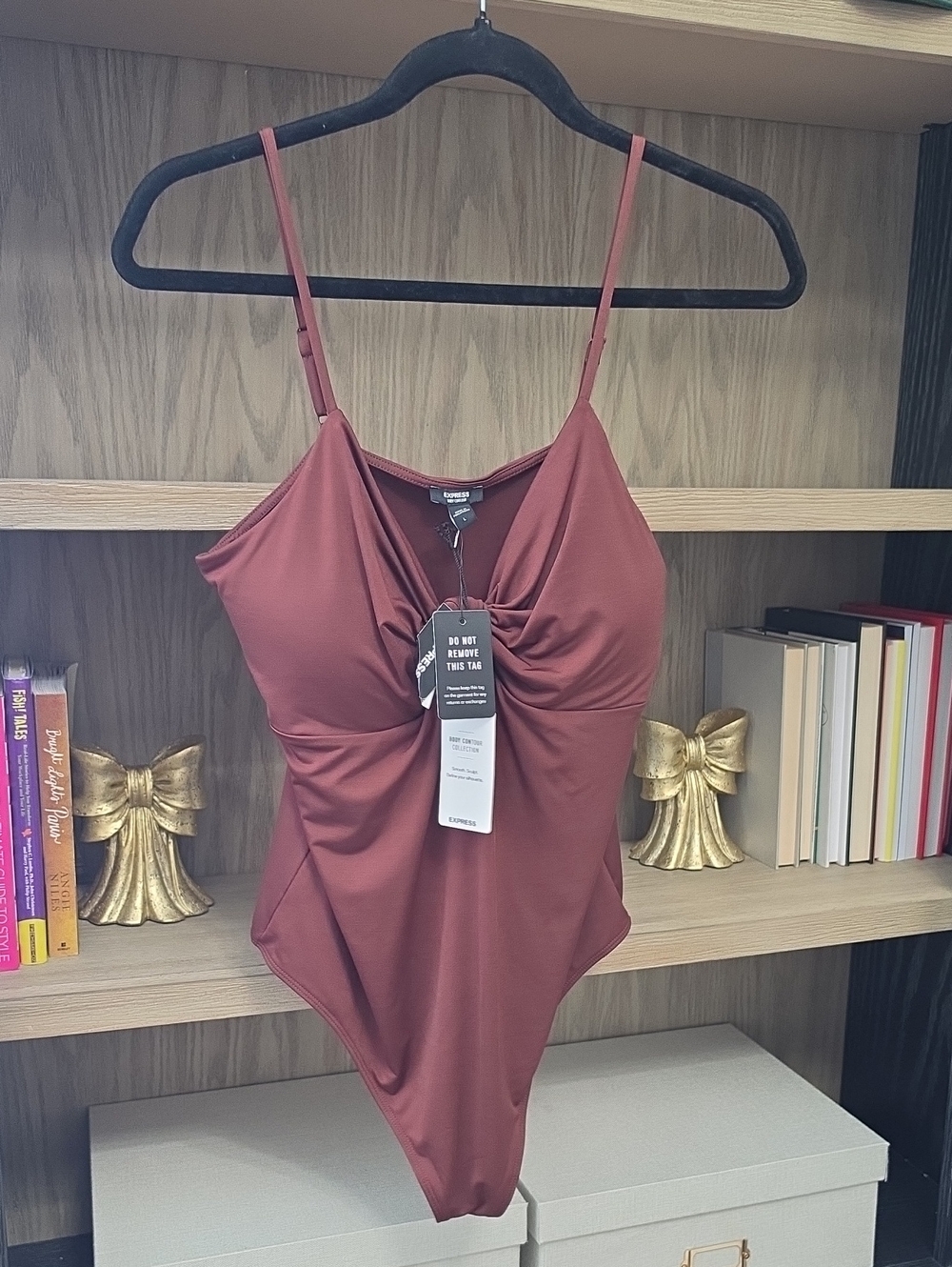 Express Women's Rust Twist-Front Bodysuit